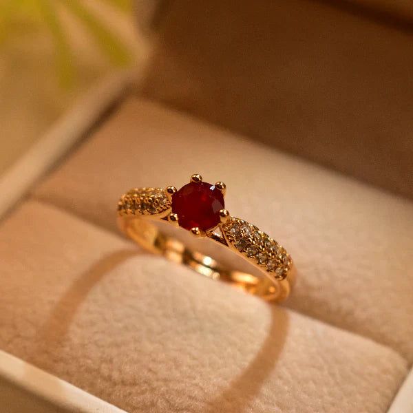 Golden Red Stone Adjustable Ring for Women
