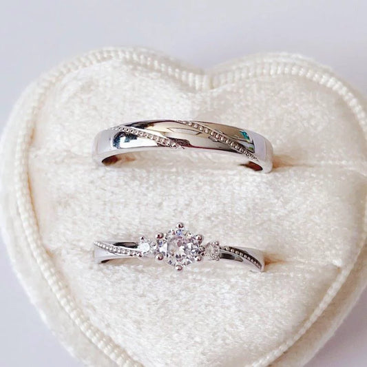 2 Pcs Silver Couple Rings for Him & Her