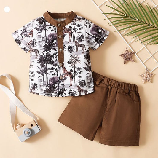 Kids Boys Printed Shirt & Shorts Set