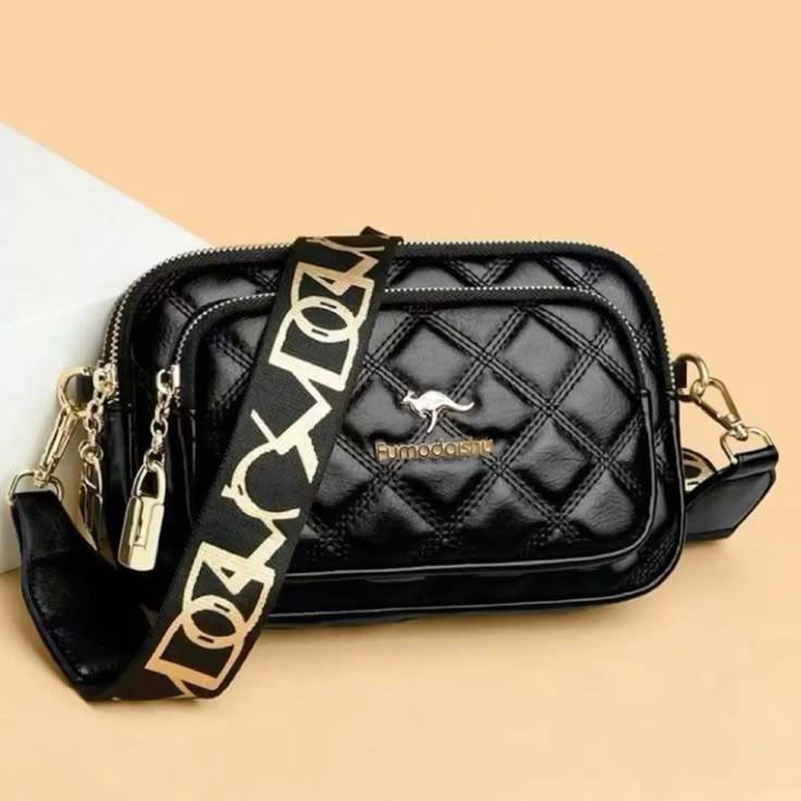 Women's Quilted Crossbody Bag with Logo Strap
