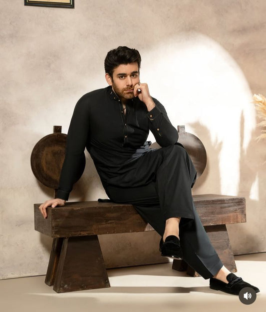 Men's Black Casual Shalwar Kameez | Premium Stitched