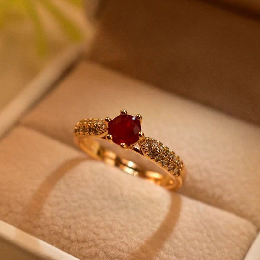 Golden Red Stone Adjustable Ring for Women